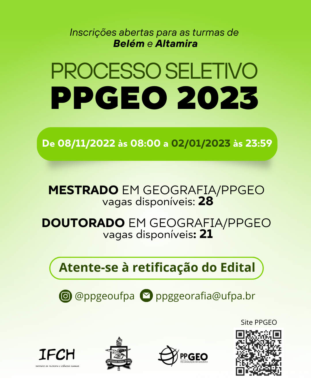 Banner com informações do processo seletivo do PPGEO